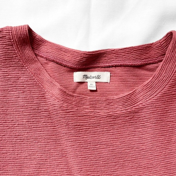 MADEWELL Sweater Ribbed Salmon Mauve Round Neckline Bell Balloon Sleeve Sz XL - Picture 5 of 7